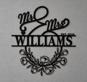 Mr & Mrs Metal Name Sign with Floral Wreath Wall Decor