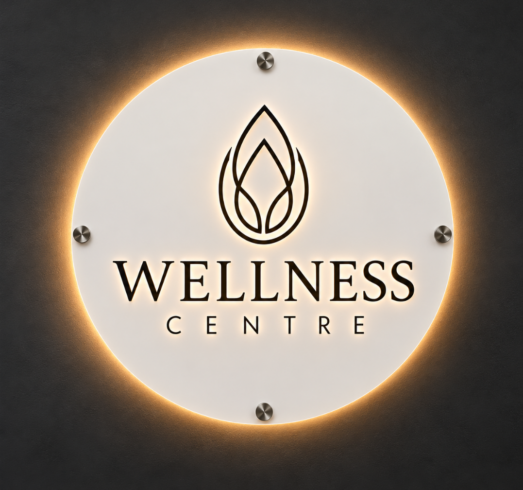 Custom Wellness Centre Backlit Wall Sign for Business Decor