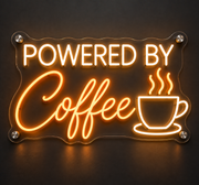 Powered By Coffee Office Coworking Neon Sign – Fun Coffee-Themed LED Wall Decor
