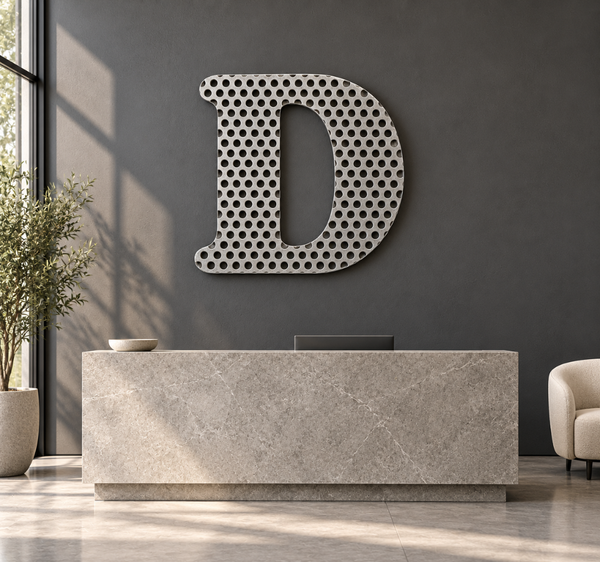 Perforated Letter D Sign – Silver Decorative Wall Initial