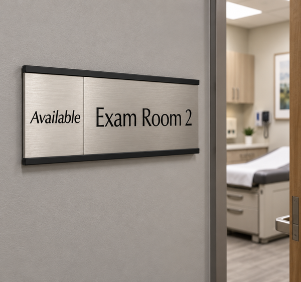 Exam Room 2 Sign with Available Status and Brushed Silver Finish
