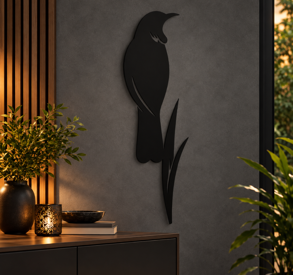 Black Bird Metal Wall Art – Native Tui Bird & Nature Wall Decor