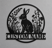 Rabbit Metal Name Sign – Floral Woodland Wall Decor