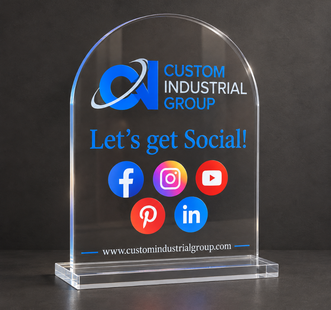 Custom UV Printed Acrylic Social Media Sign – Business Display