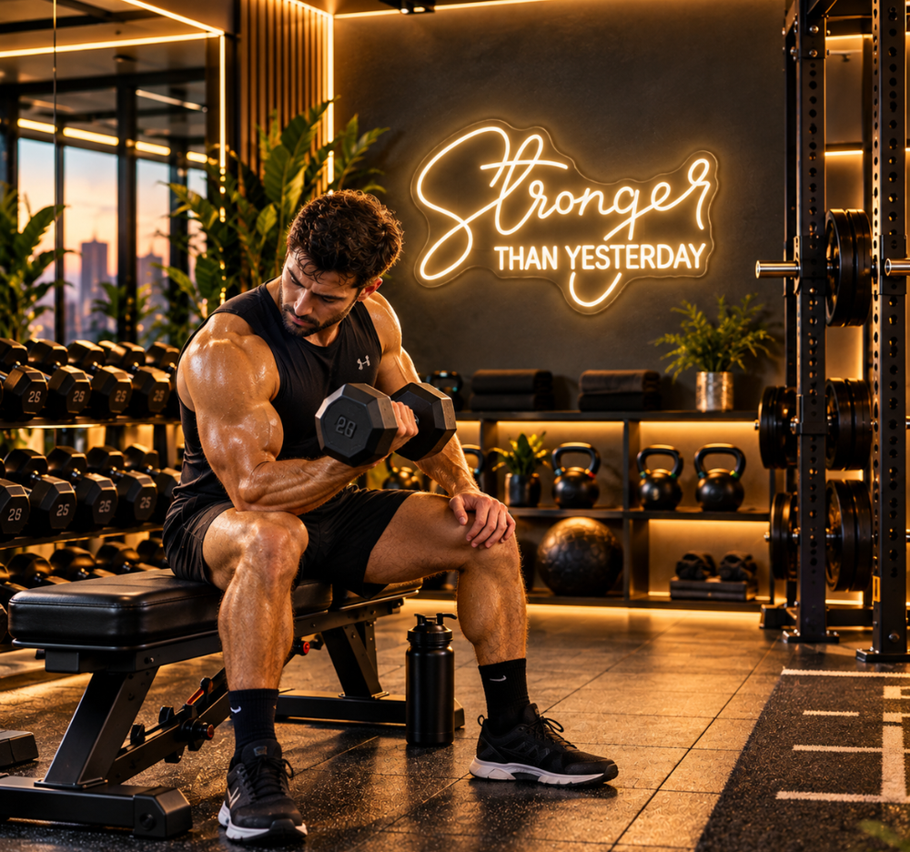 Stronger Than Yesterday Neon Sign – LED Gym Motivational Wall Decor