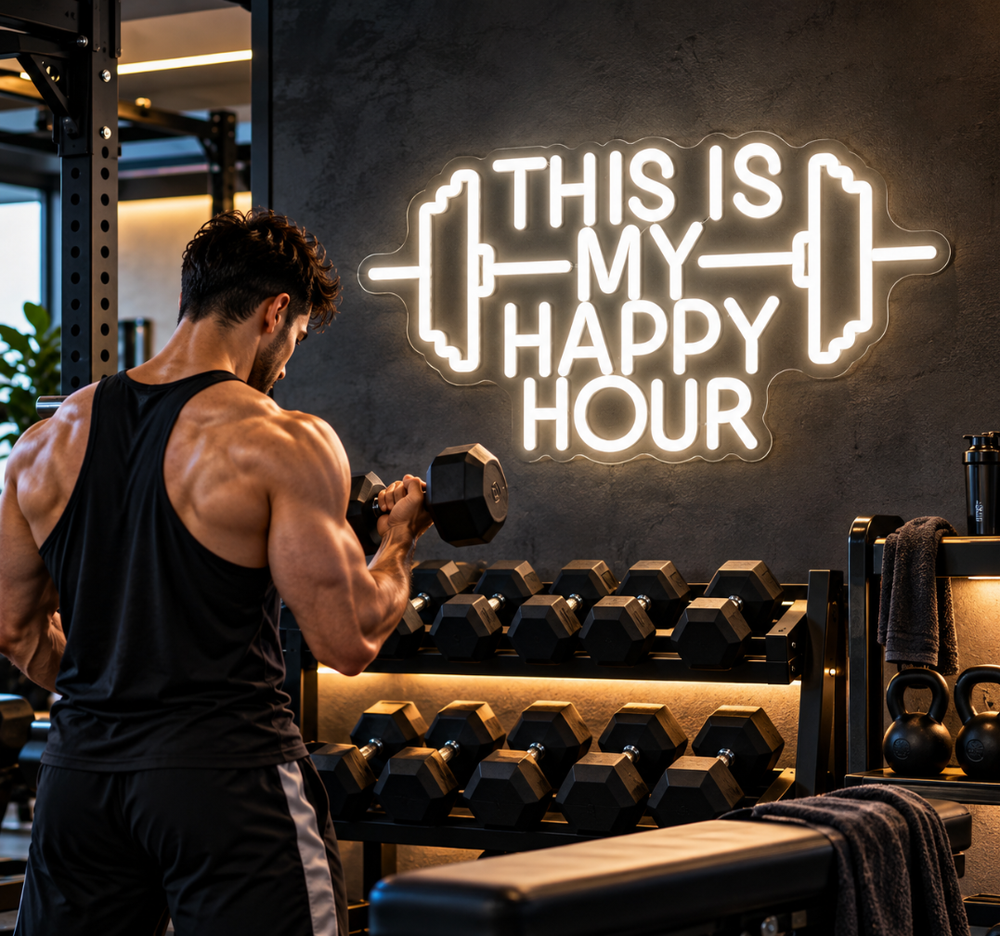 This Is My Happy Hour Neon Sign – LED Gym & Fitness Wall Decor