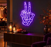 Skeleton Hand Peace Neon Sign – Halloween LED Decor