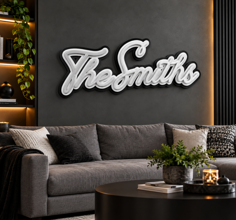 Custom Family Name LED Sign – Personalized Script Wall Decor