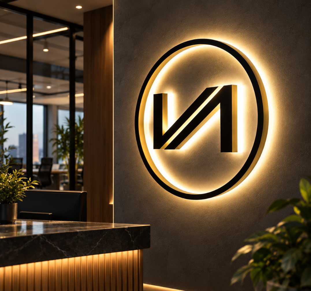 Modern Circular Logo LED Backlit Sign – Business Wall Decor