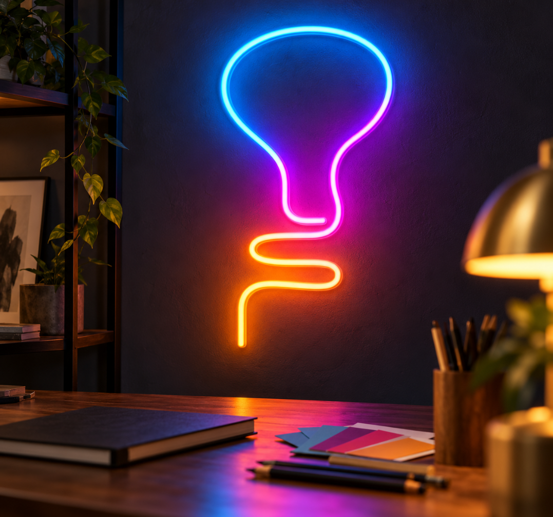 Light Bulb Outline Neon Sign – Multicolor Decorative Wall Art