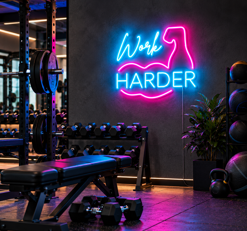 Work Harder Neon Sign – Motivational LED Gym & Fitness Wall Art