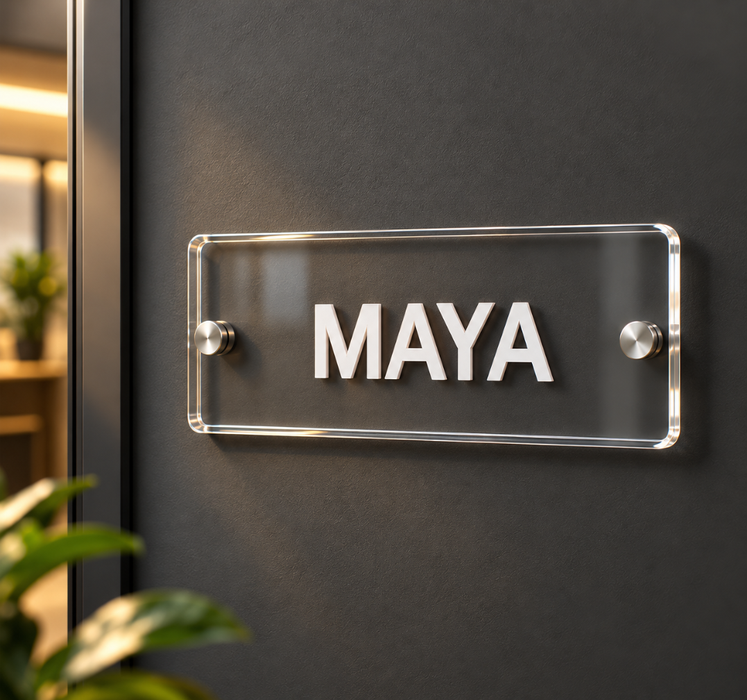 Personalized Clear Acrylic Name Sign with 3D Silver Letters