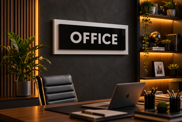 Office Door Sign – Modern Black & White Office Wall Plaque
