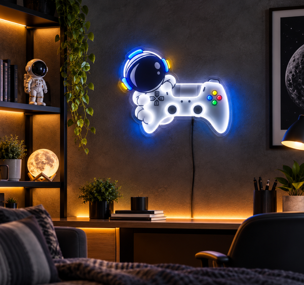 Astronaut Gamer Controller UV Printed Neon Sign
