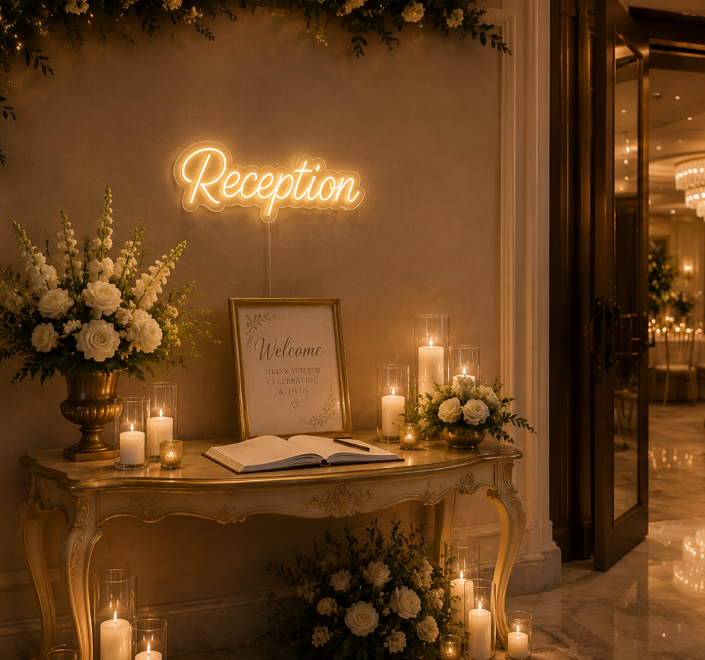 Reception Neon Sign – LED Wedding, Event & Venue Wall Decor