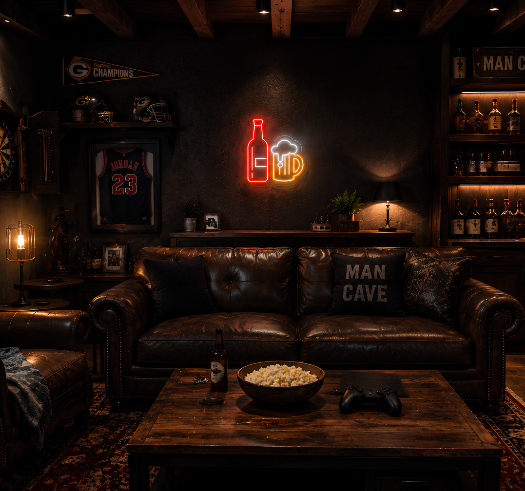 Beer Bottle & Mug Neon Sign – LED Bar, Pub & Home Bar Wall Decor