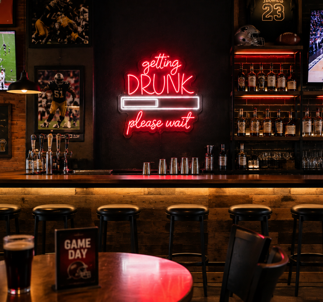 Getting Drunk Please Wait Neon Sign – Funny Bar & Party LED Wall Decor