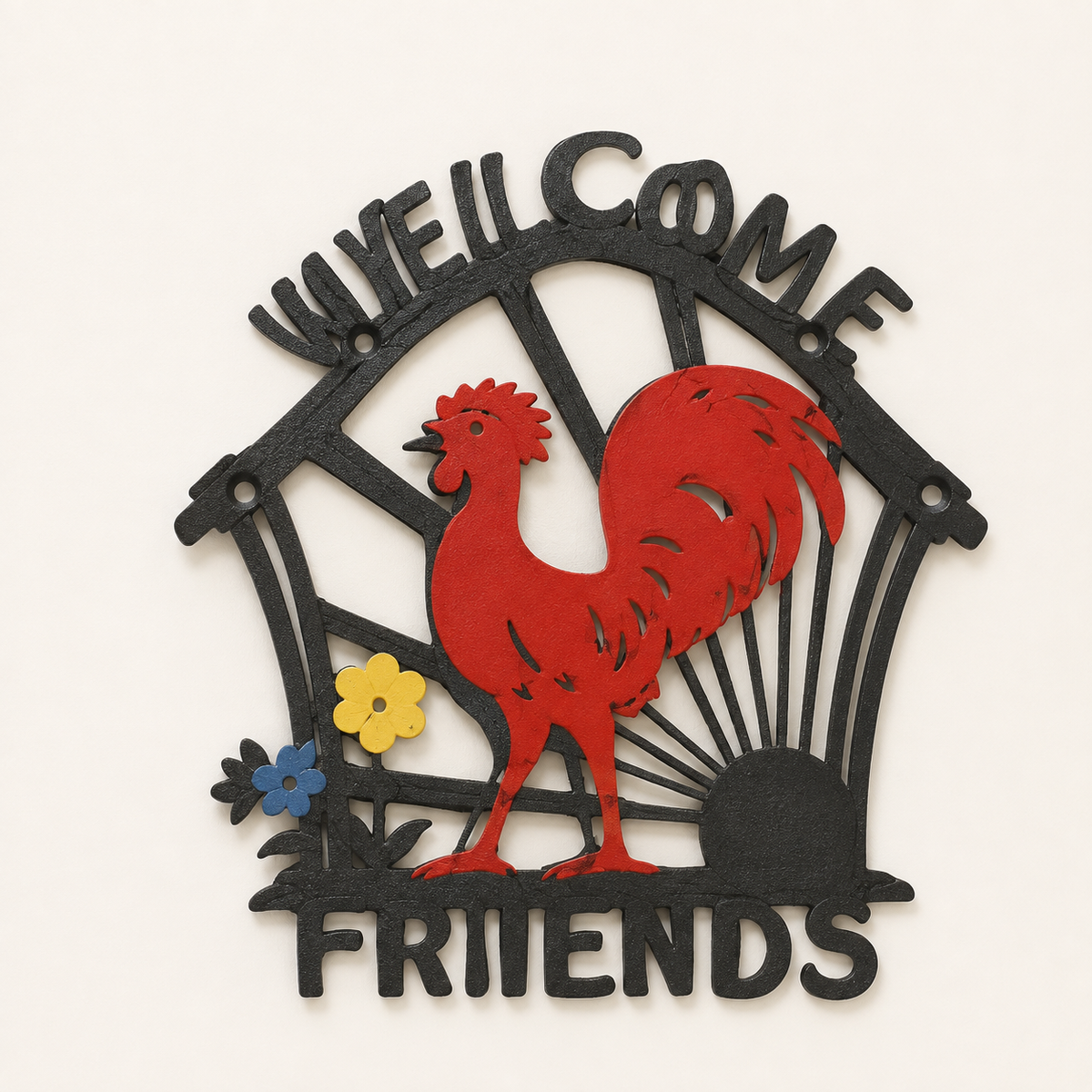 Welcome Friends Rooster Metal Sign | Neonic sign