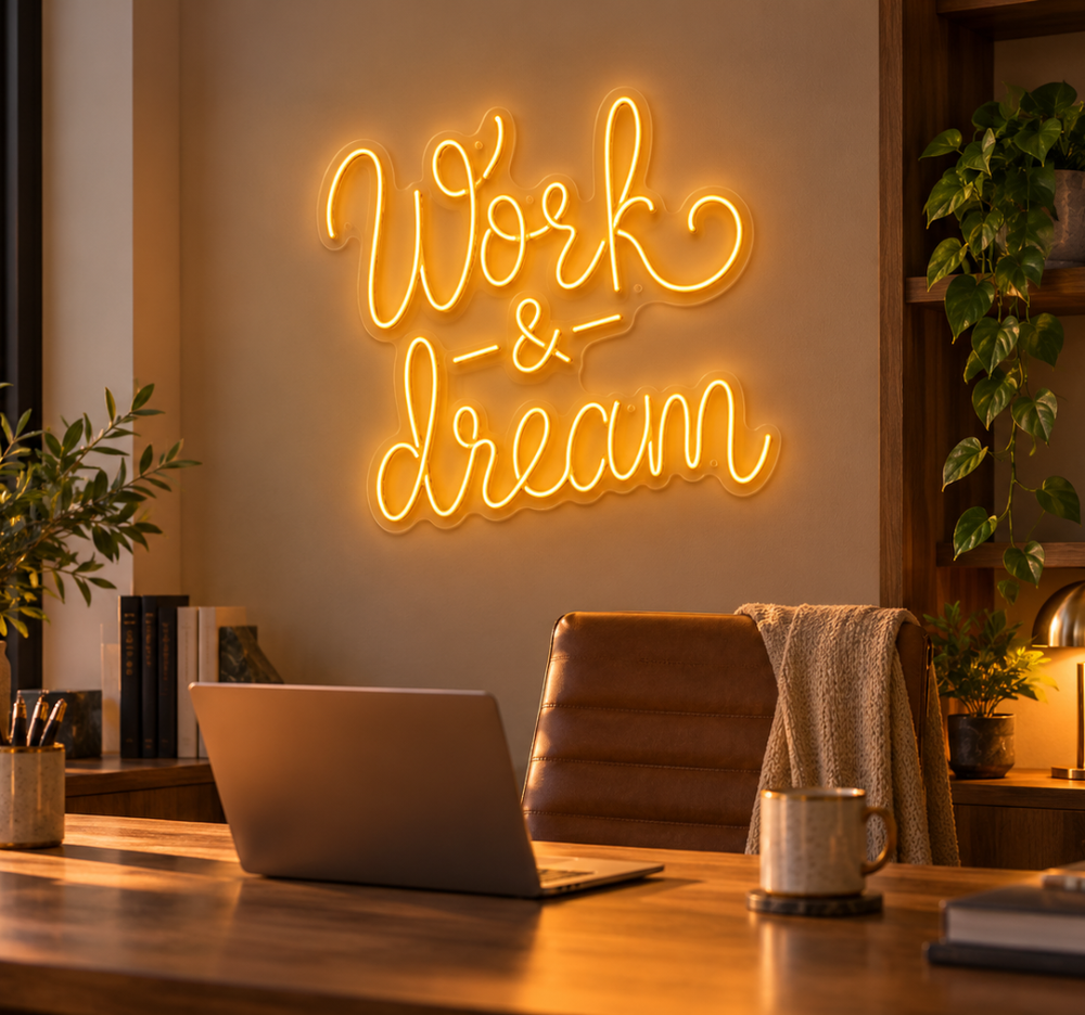 Work Dream Neon Sign – Motivational LED Light for Office & Bedroom Decor