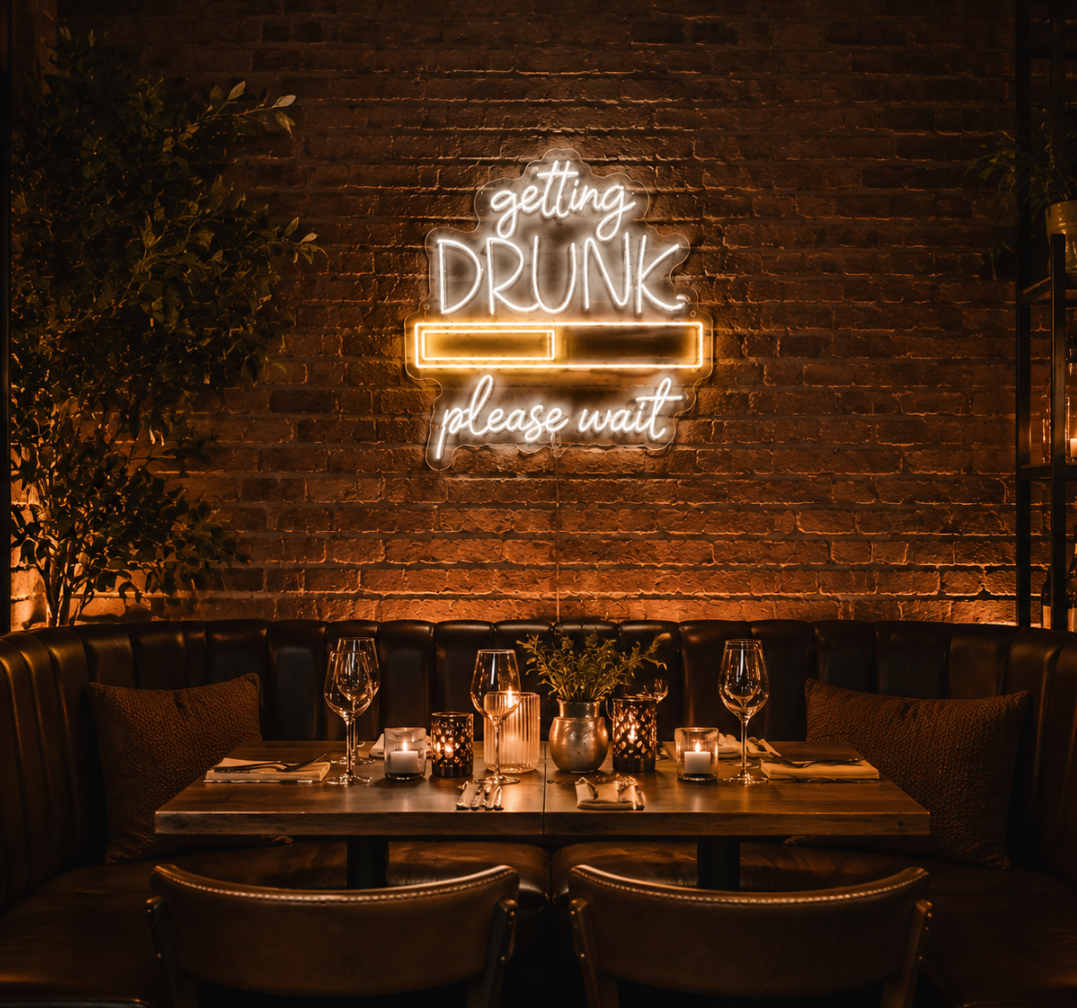 Getting Drunk Please Wait Neon Sign – Funny Bar & Party LED Wall Decor