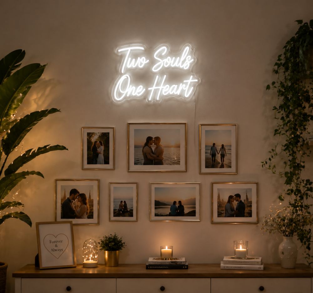 Two Souls One Heart Wedding Neon Sign – Romantic LED Wedding Decor