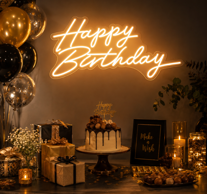 Happy Birthday Neon Sign – LED Party & Celebration Wall Decor