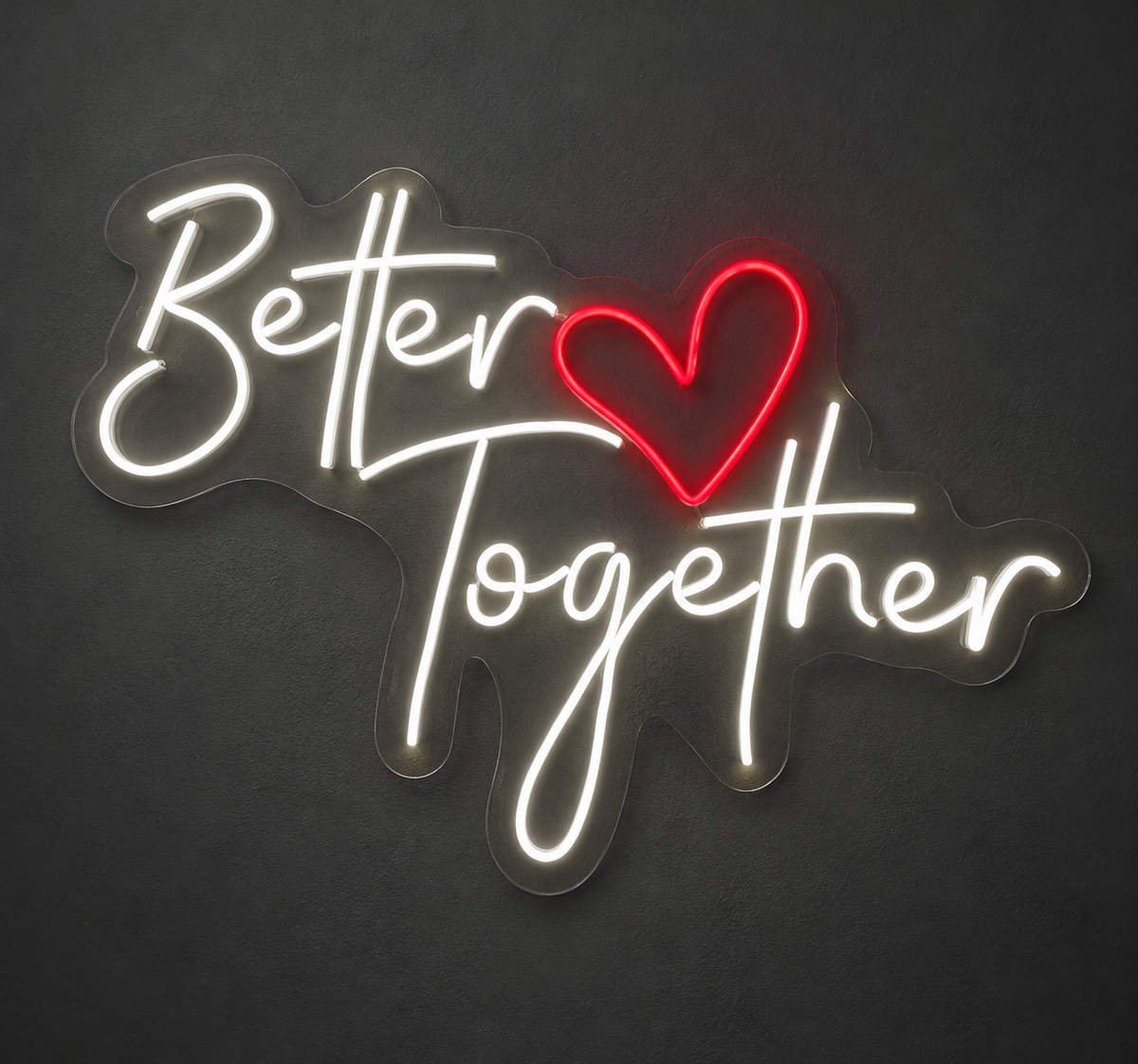 Better Together Neon Sign with Red Heart for Wedding Decor