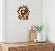 Welcome Friends Rooster Metal Sign | Neonic sign