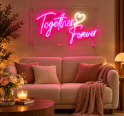 Together Forever Neon Sign – Pink Script & Heart Wall Decor