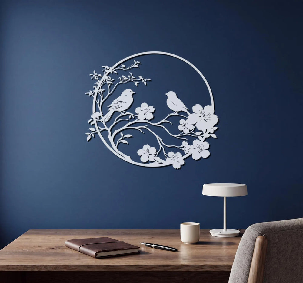 Birds on Blossom Branch Metal Wall Art | Neonic Sign