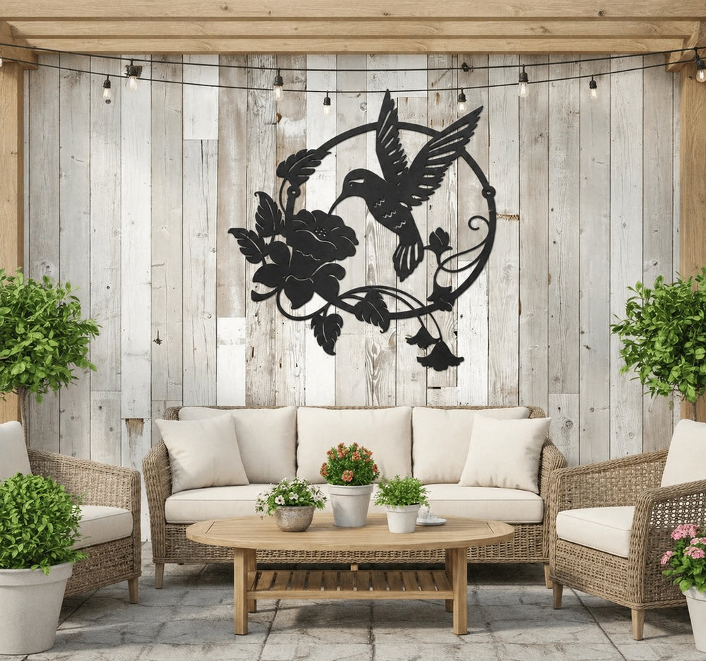 Hummingbird & Flower Metal Wall Art | Neonic Sign