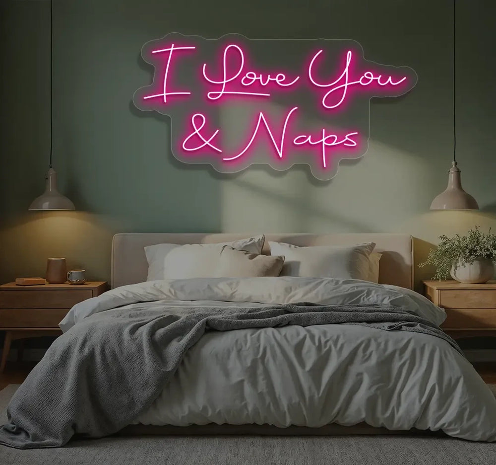 I Love You & Naps Neon Sign – Pink LED Wall Decor